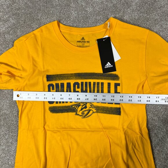 Adidas Womens S Yellow Nashville Predators Smashville NHL Amplifier T-Shirt NWT - Picture 7 of 7